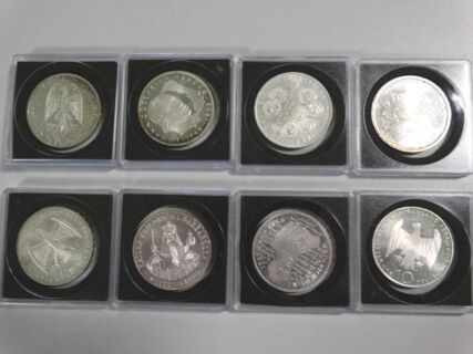 Konvolut 10 Deutsche Mark Silberm&uuml;nzen 8 St&uuml;ck