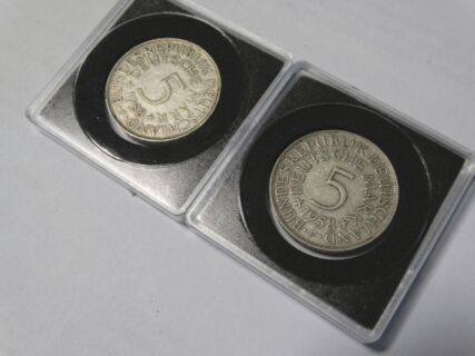2 x 5 Deutsche Mark Bundesrepublik Deutschland Jahrgang 1958 Pr&auml;gest&auml;tte F